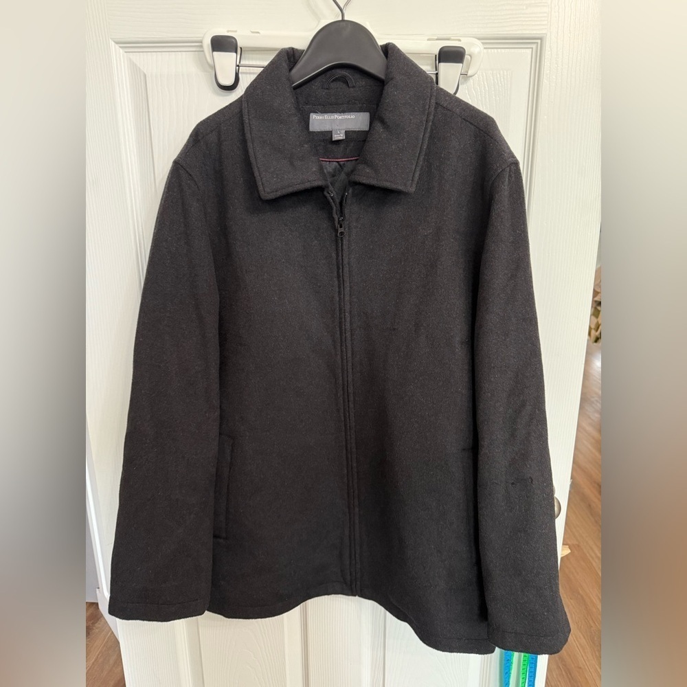 PERRY ELLIS Portfolio Wool JACKET Full Zip Coat Mens Size Large Charcoal Gray